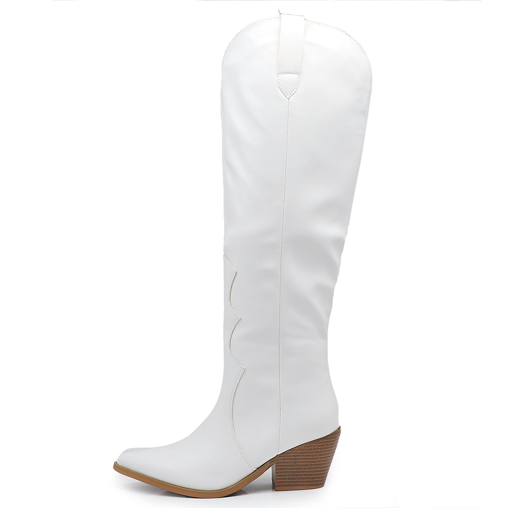 Stivali Alti al Ginocchio Camperos Texani  Punta Affusolata e Tacco Medio