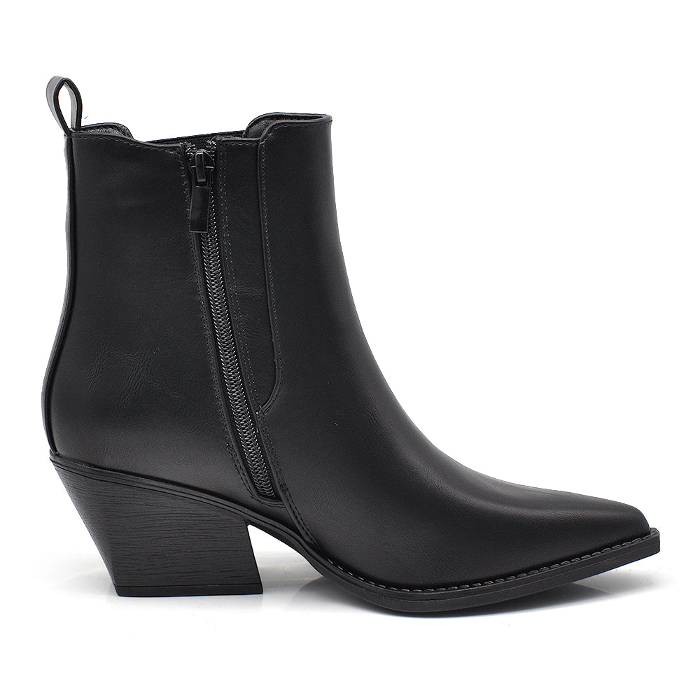 Stivaletti Texani Donna Chelsea Boots con Tacco Largo 6 cm, Punta a Punta, Elastico Laterale e Zip Stile Western Camperos GL76