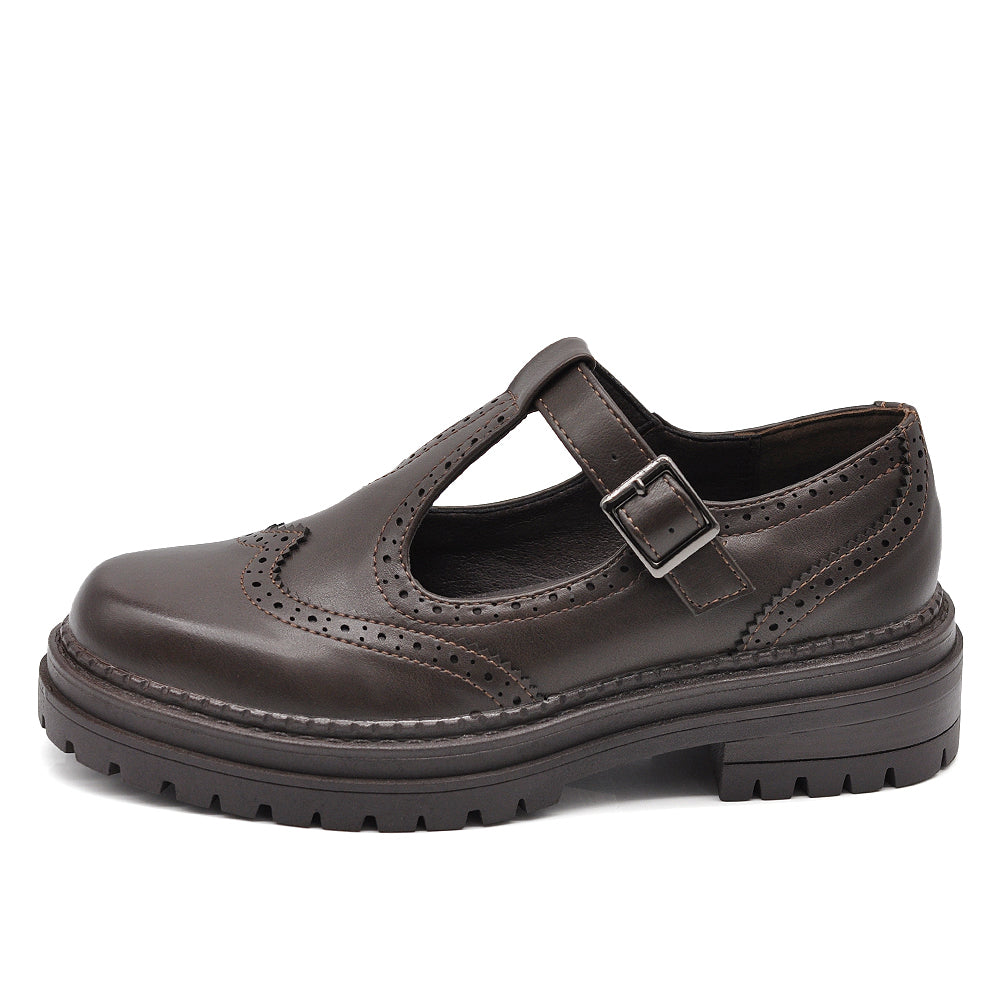 Scarpe Stile Mary Jane da Donna Decorazioni Brogue Eleganti Inglesi Londra Oxford GA011 nero marrone