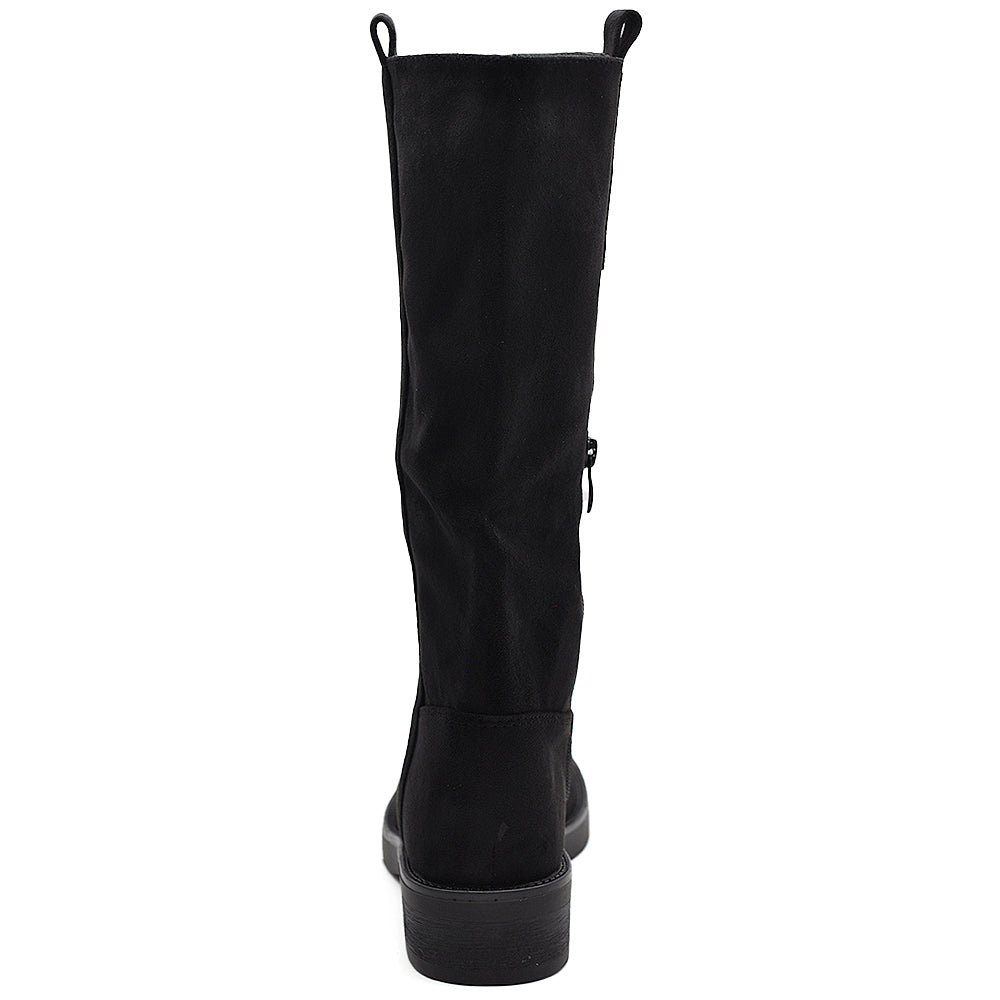 Stivali Biker Donna Alti con Gambale Dritto, Suola Chunky e Tacco Basso – Stivali Moto Casual