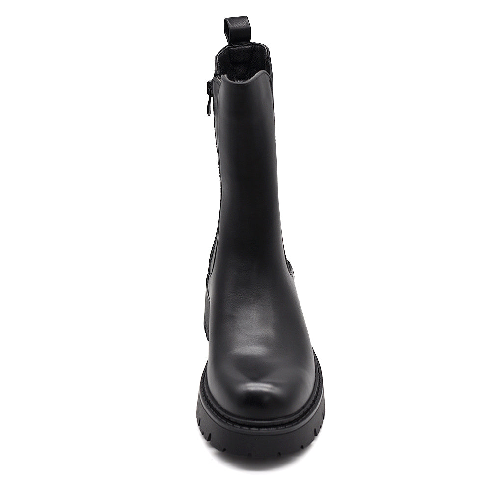 Stivaletti Donna Chelsea con Elastico e Zip Laterale, Suola Carrarmato Spessa, Tacco Largo e Punta Tonda G703