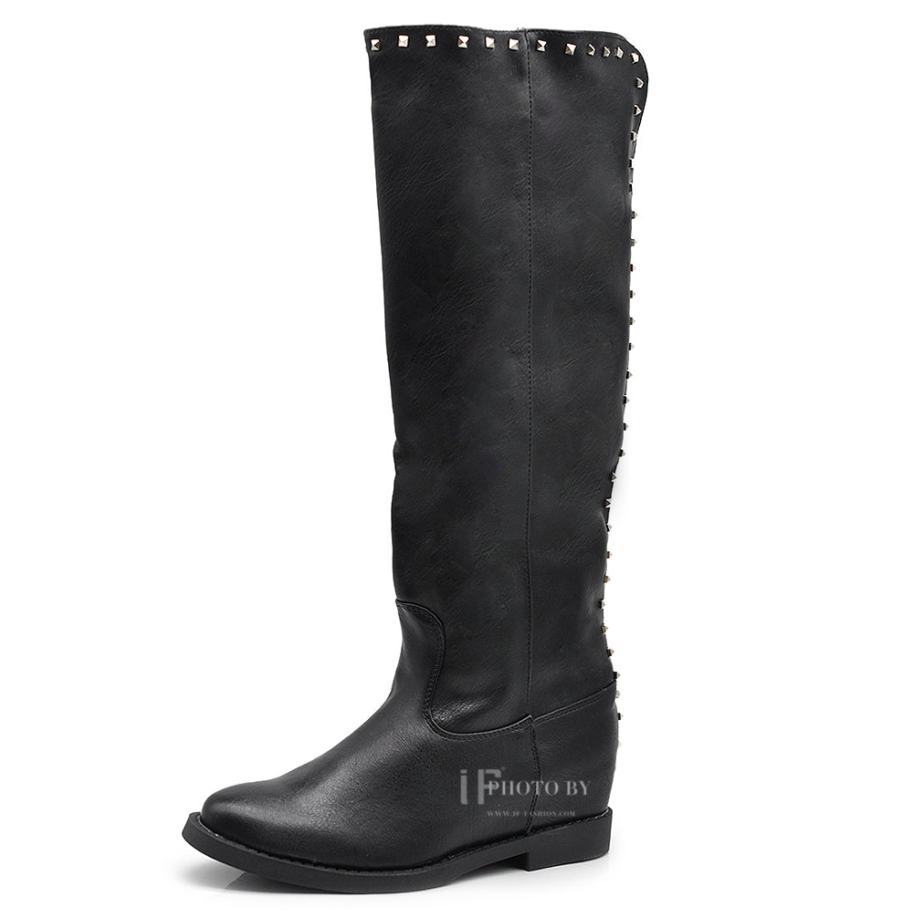 Stivali Alti Da Donna Con Borchie Zeppa Interna Rialzo MP726-1 LY81-4