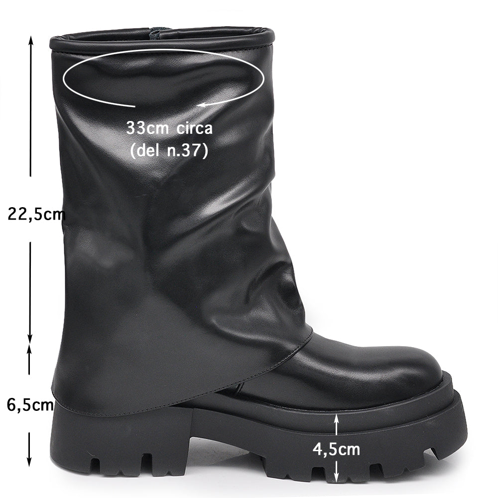 Stivali Stivaletti Da Donna Con Risvolto Fibbie Multiple Suola Carrarmato Platform Plateau K-08 nero