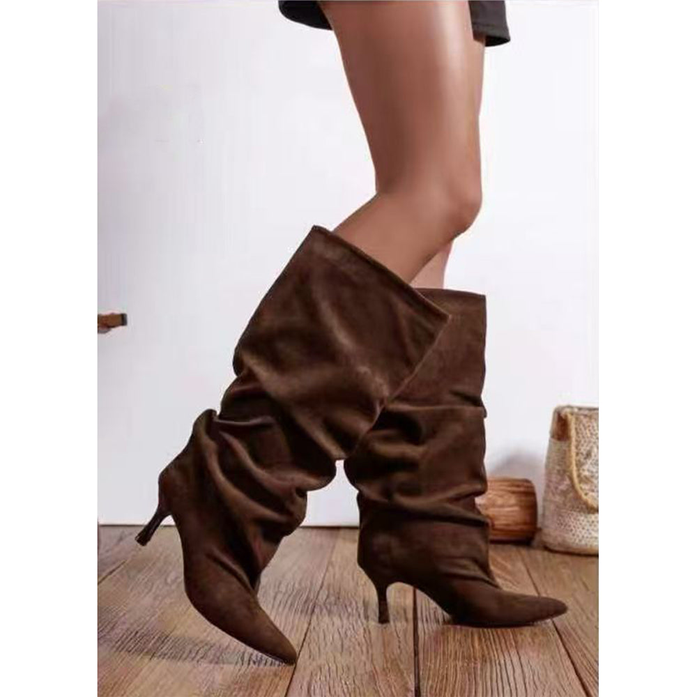 Stivali da Donna con Gambale Extra Largo Arricciato Slouchy a Punta con Tacco Medio