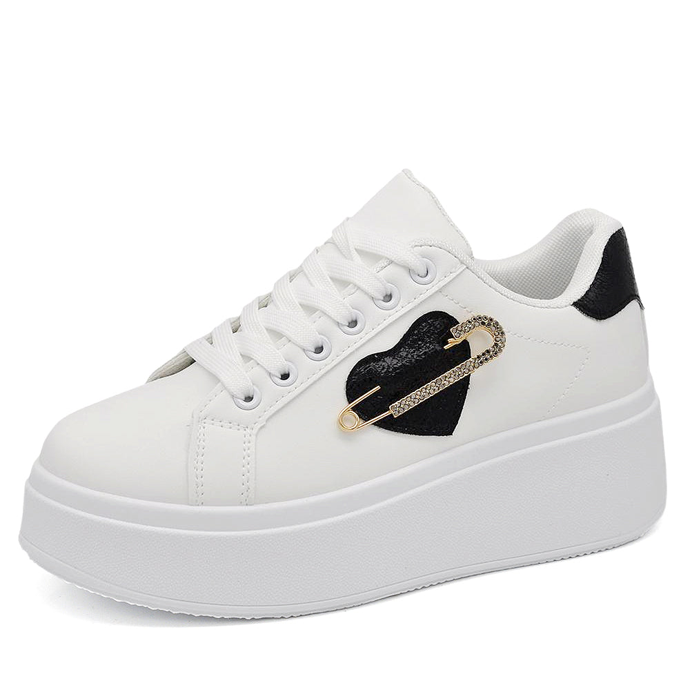 Sneakers Platform con Cuore e Spilla di Strass – Stile Unico e Massimo Comfort LL-16
