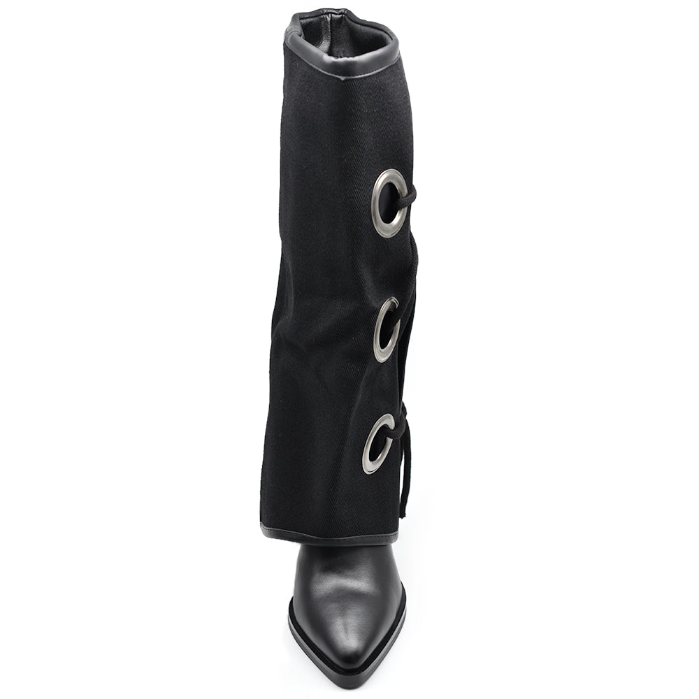 Stivali in ghetta A Punta Con Tacco Cerchi Zip Cerniera Da Donna Denim GA028