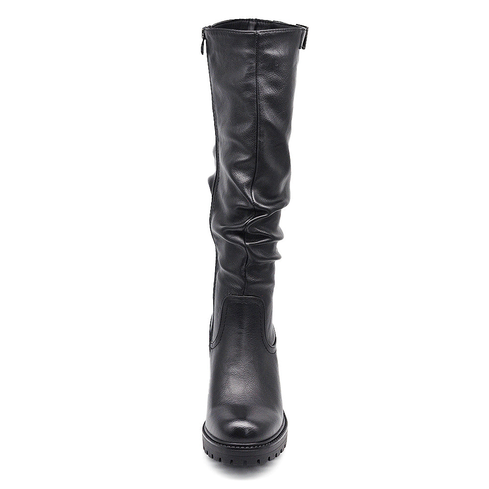 Stivali Arricci Alti Da Donna Con Tacco Grosso Plateau G700 nero brown