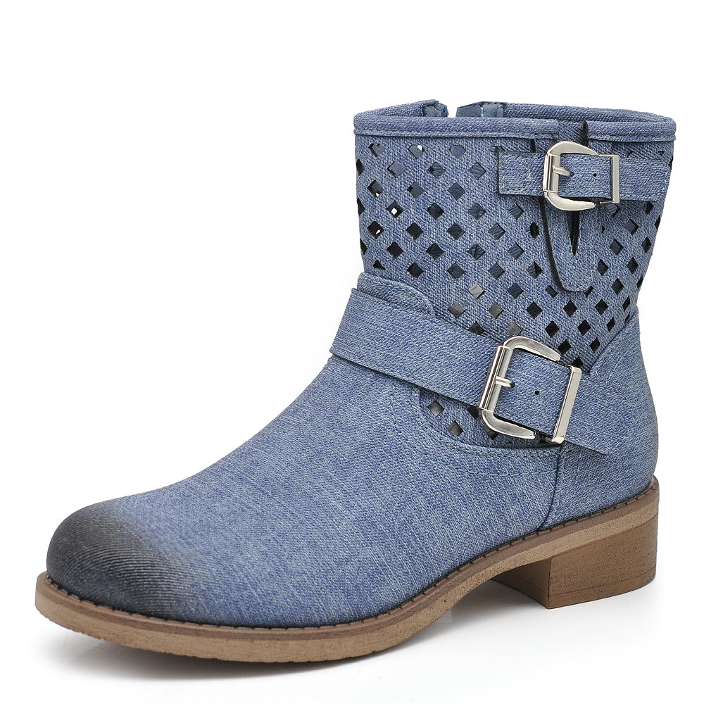 Stivali Stivaletti da Donna Biker Motociclista Primaverili Effetto Jeans 6656