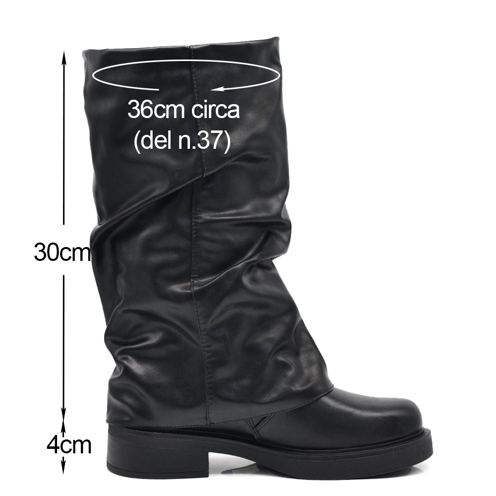 Stivali Da Donna Con Ghetta Risvolto Slouch cinturino fibbia decorativo MP2744-6 nero marrone