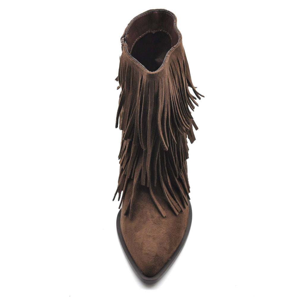 Stivaletti Donna con Frange Stile Western Texani – Tronchetti Casual con Tacco Medio,Camperos in Camoscio Sintetico  GA056
