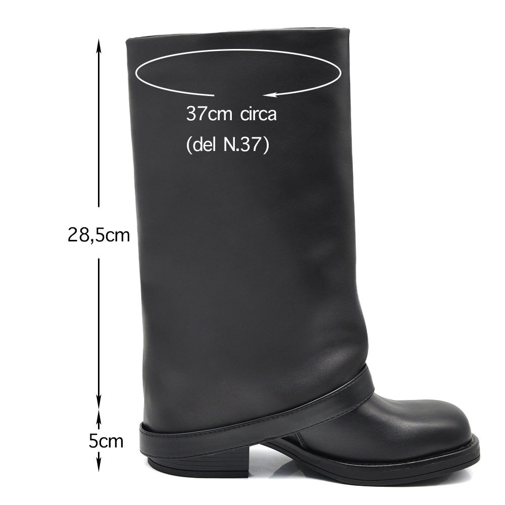 Stivali Da Donna Punta Quadrata Con Ghetta Risvolto cinturino decorativo MP2707-3 nero