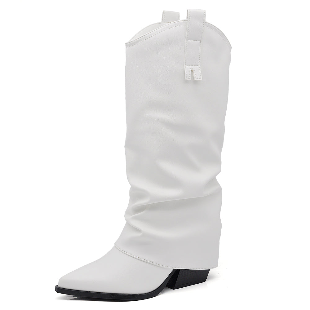 Scarpe da Donna Stivali al Polpaccio Arricciati Con Ghette A Punta G708