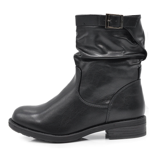 Scarpe Da Donna Stivaletti Arricciati Stivali Biker Motociclista Con Fibbie G527