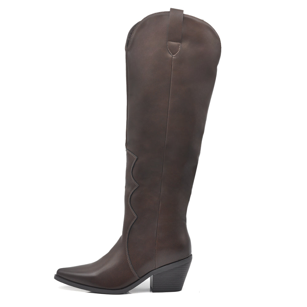 Stivali Alti al Ginocchio Camperos Texani  Punta Affusolata e Tacco Medio