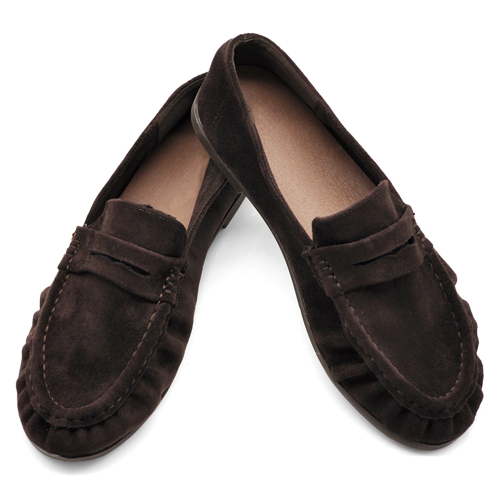 Mocassini Donna con Bordo Arricciato, Effetto Scamosciato, Penny Loafer Morbidi e Comodi H178