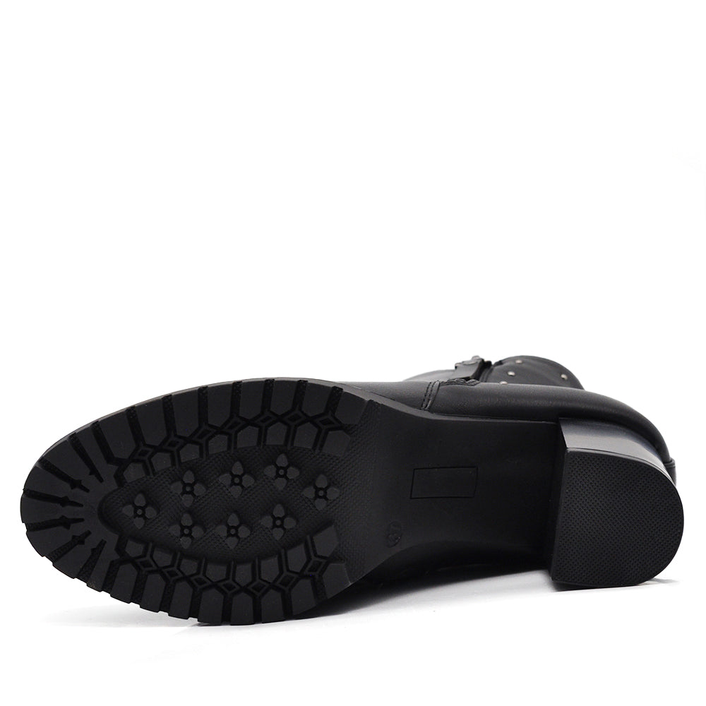 Stivaletti da donna con borchie decorativa tronchetti tacco alto largo platform carrarmato 9115-7 nero