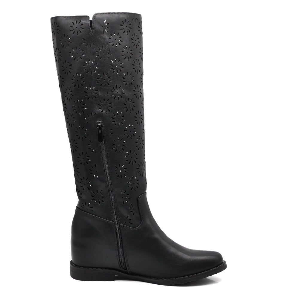 Stivali Alti al Ginocchio Estivi Primaverili Traforati da Donna Zeppa Interna – Stile Casual Chic