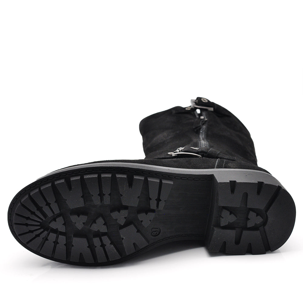 Stivali stivaletti biker moto da donna con fibbie e cerniera suola carrarmato casual in camoscio 9Y6036 nero marrone