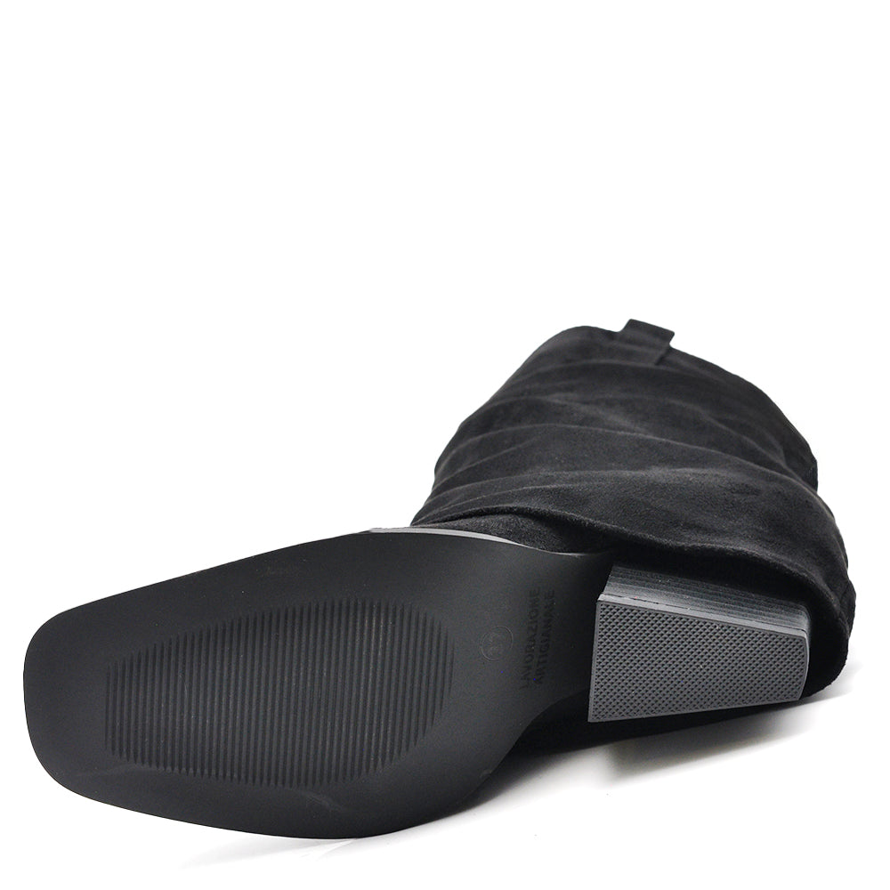 Scarpe da Donna Stivali Texani Western Stivaletti Arricciati Scamosciati Con Ghette Punta Quadrata MP738