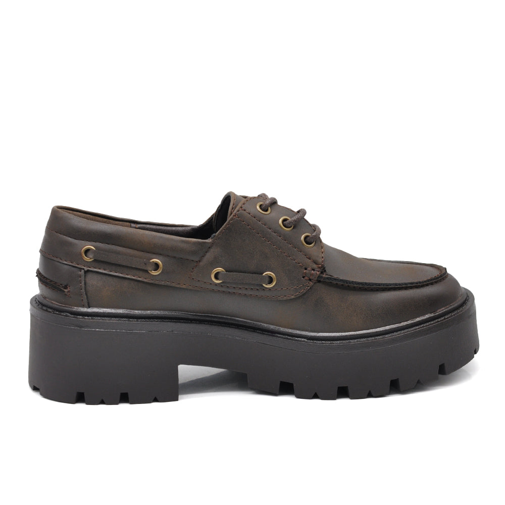 Scarpe stringate platform da donna stile casual – mocassini chunky con suola alta