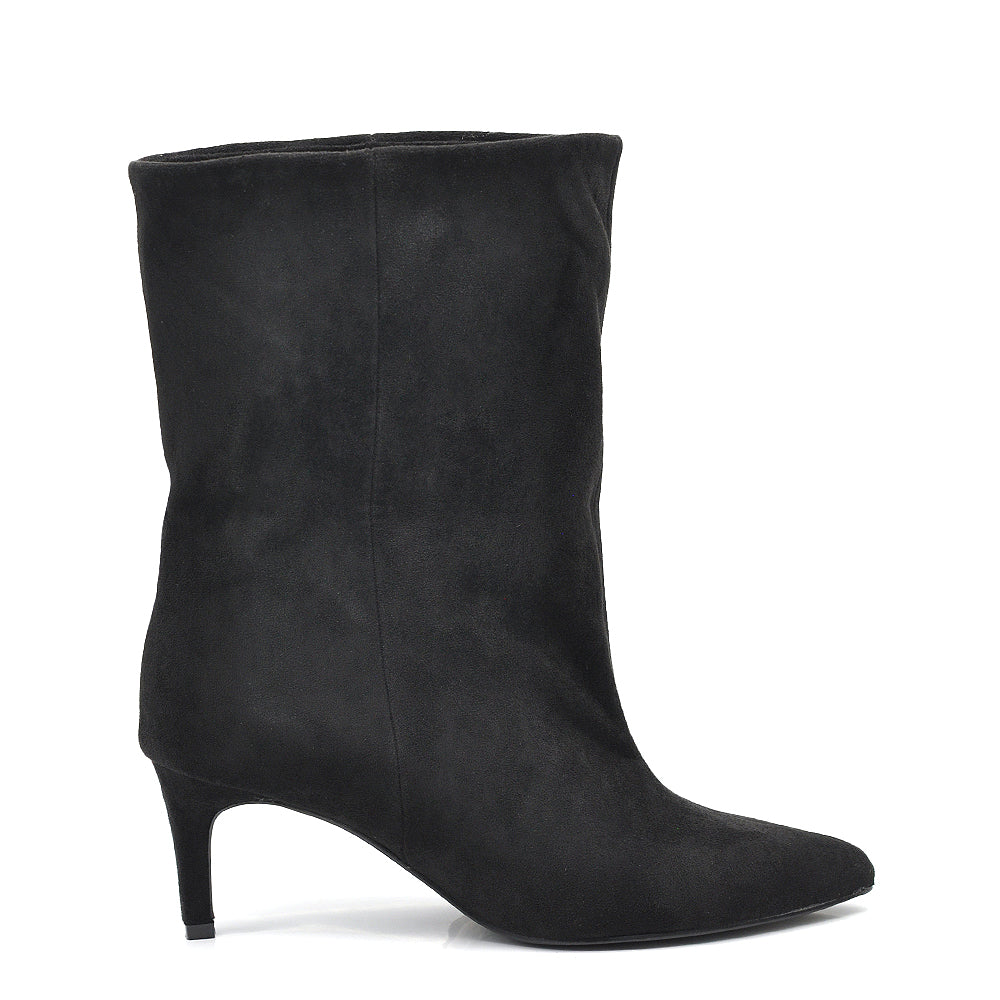 Stivaletti Donna Gambale Largo Morbido – Tronchetti Slouchy con Tacco Medio Elegante