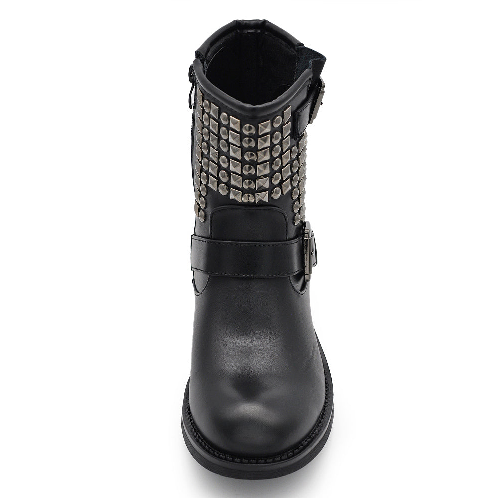 Stivali Stivaletti Donna Caviglia Anfibi Borchie Motociclista Biker S189 nero