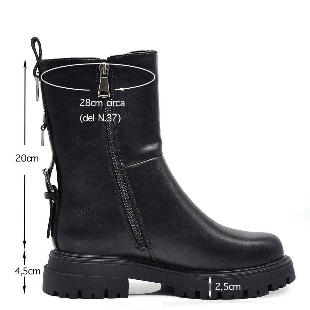 Stivali Biker Ciclista Stivaletti Chelsea Donna con Suola Spessa Chunky 3 Fibbie Posteriori  MP2747-3