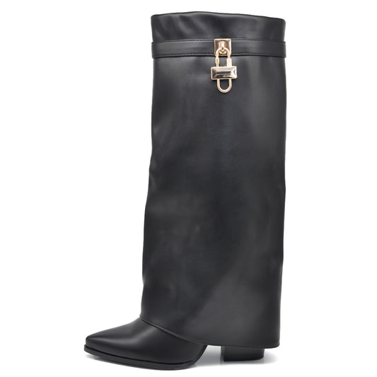 Stivali in ghetta A Punta Con Tacco Luchetto Zip Cerniera Da Donna A9532