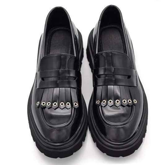 Loafers con Borchie Mocassini Donna con Frange Platform GA050 nero