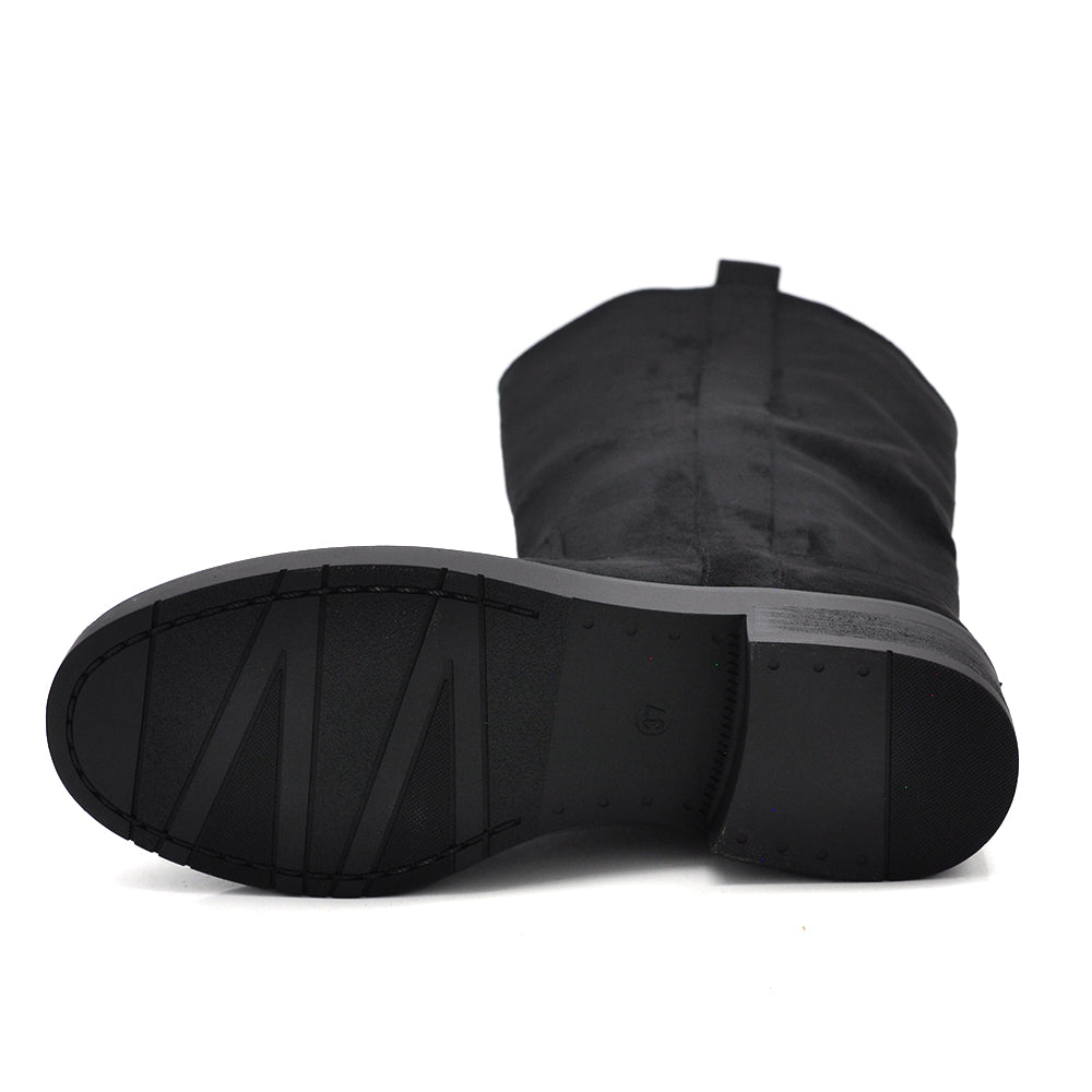 Stivali Biker Donna Alti con Gambale Dritto, Suola Chunky e Tacco Basso – Stivali Moto Casual