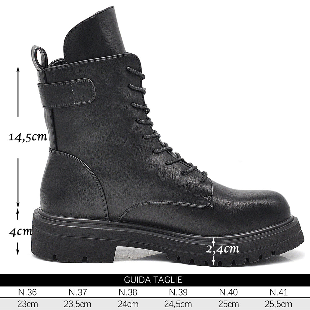 Stivali Stivaletti Platform Donna Anfibi combat boots lacci Zip Cerniera Platform MP731 nero t.moro