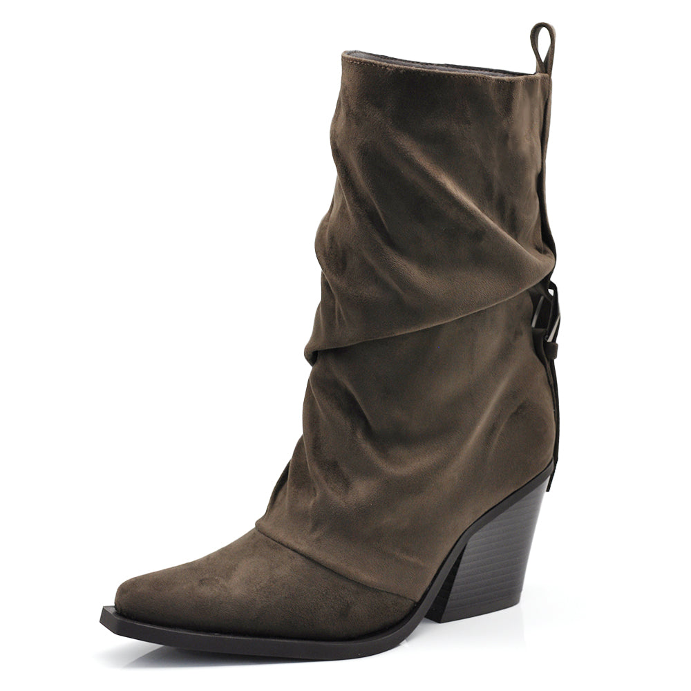 Stivaletti Donna con Tacco e Cinturino Punta Affusolata, Gambale Drappeggiato 2701-5