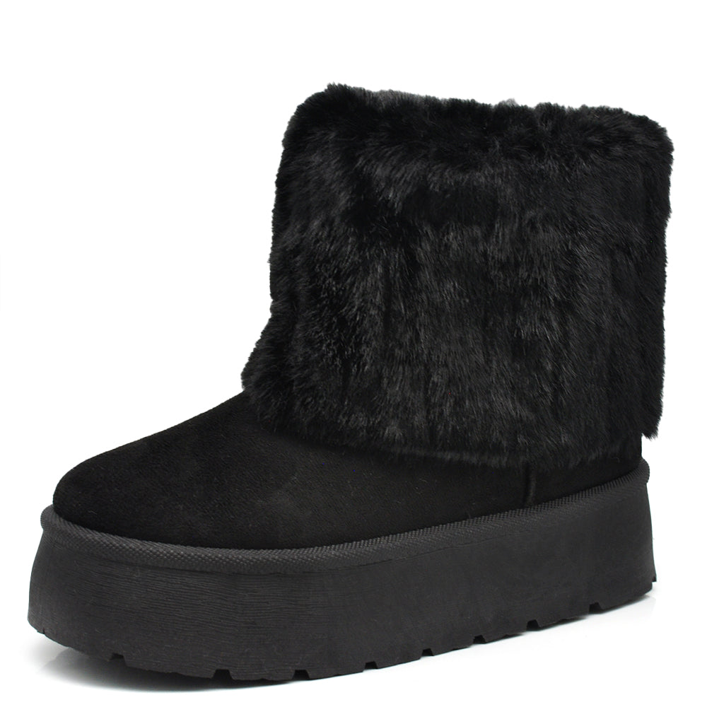 Stivali Mammut Camoscio Pelosi Con Pelliccia Pelo da Donna Doposci Platform T004 nero camel khaki