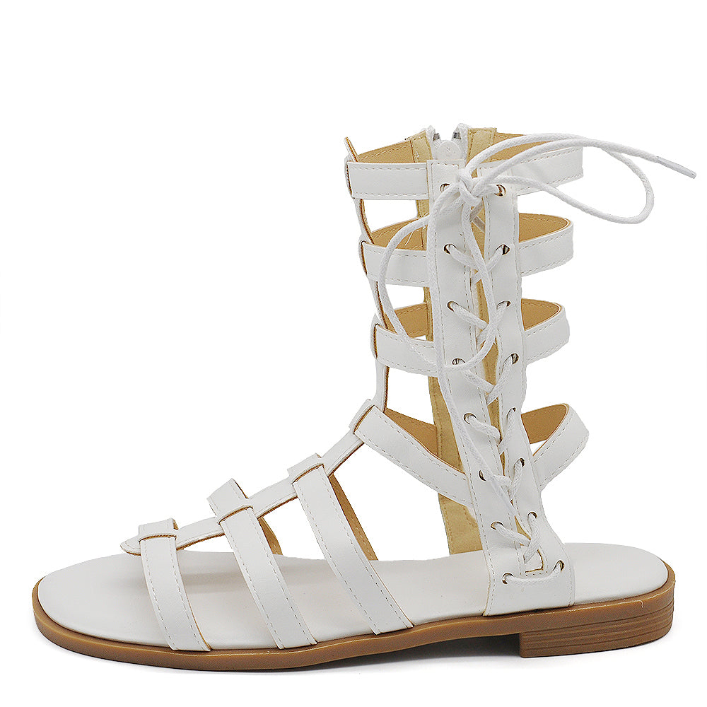 Sandali Gladiatore Bassi Donna alla Schiava con Lacci e Zip, Stivali Estivi