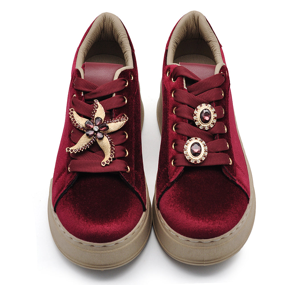 Sneakers donna platform eleganti con applicazioni gioiello scarpe casual moda comfort con decorazioni brillanti AD-147 velluto