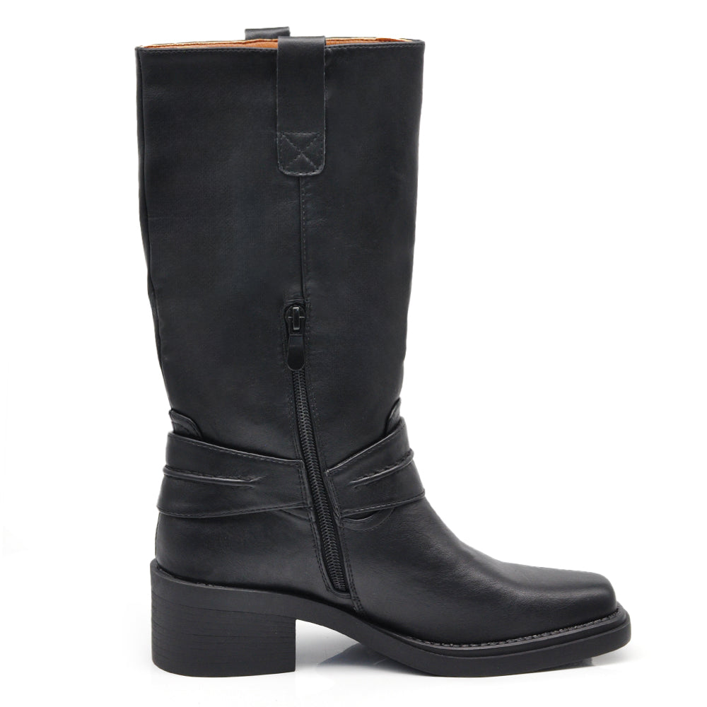 Stivali Texani Western da donna con punta quadrata cinturino e decorazione con medaglietta MP2741-2 nero