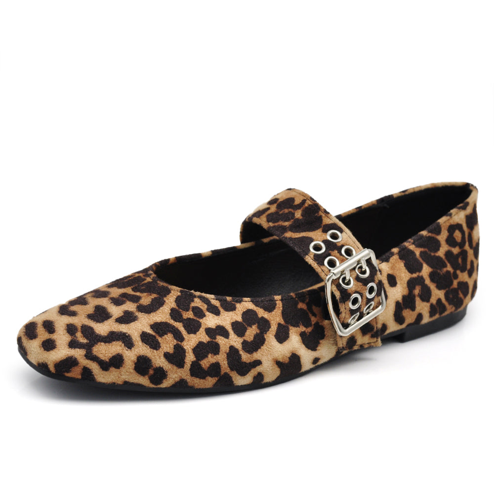 Ballerine A Punta Quadrata Friulane Scarpe Veneziane con Cinturino Largo Da Donna Q2569 leopardato maculato animalier
