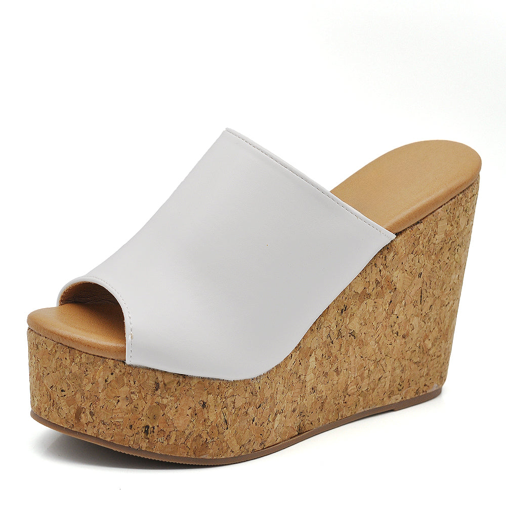 Sandali ciabatte donna con zeppa alta effetto sughero – sabot estivi open toe Z7390