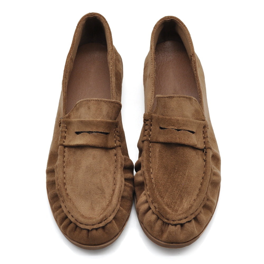 Mocassini Donna con Bordo Arricciato, Effetto Scamosciato, Penny Loafer Morbidi e Comodi H178