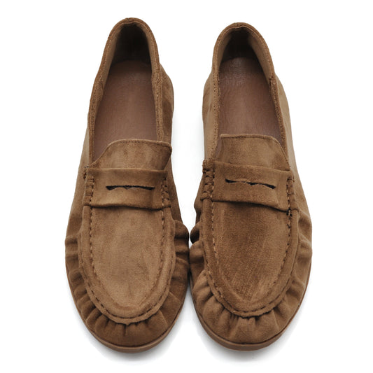 Mocassini Donna con Bordo Arricciato, Effetto Scamosciato, Penny Loafer Morbidi e Comodi H178