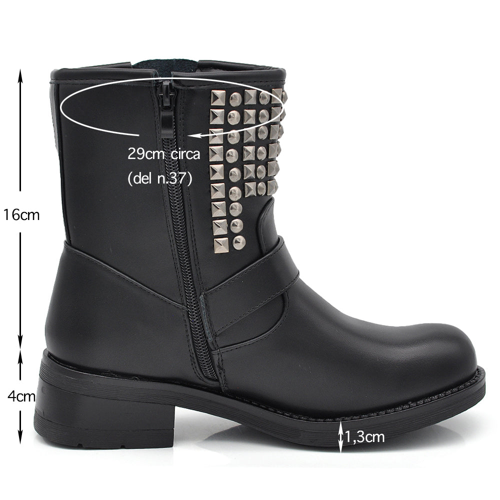 Stivali Stivaletti Donna Caviglia Anfibi Borchie Motociclista Biker S189 nero
