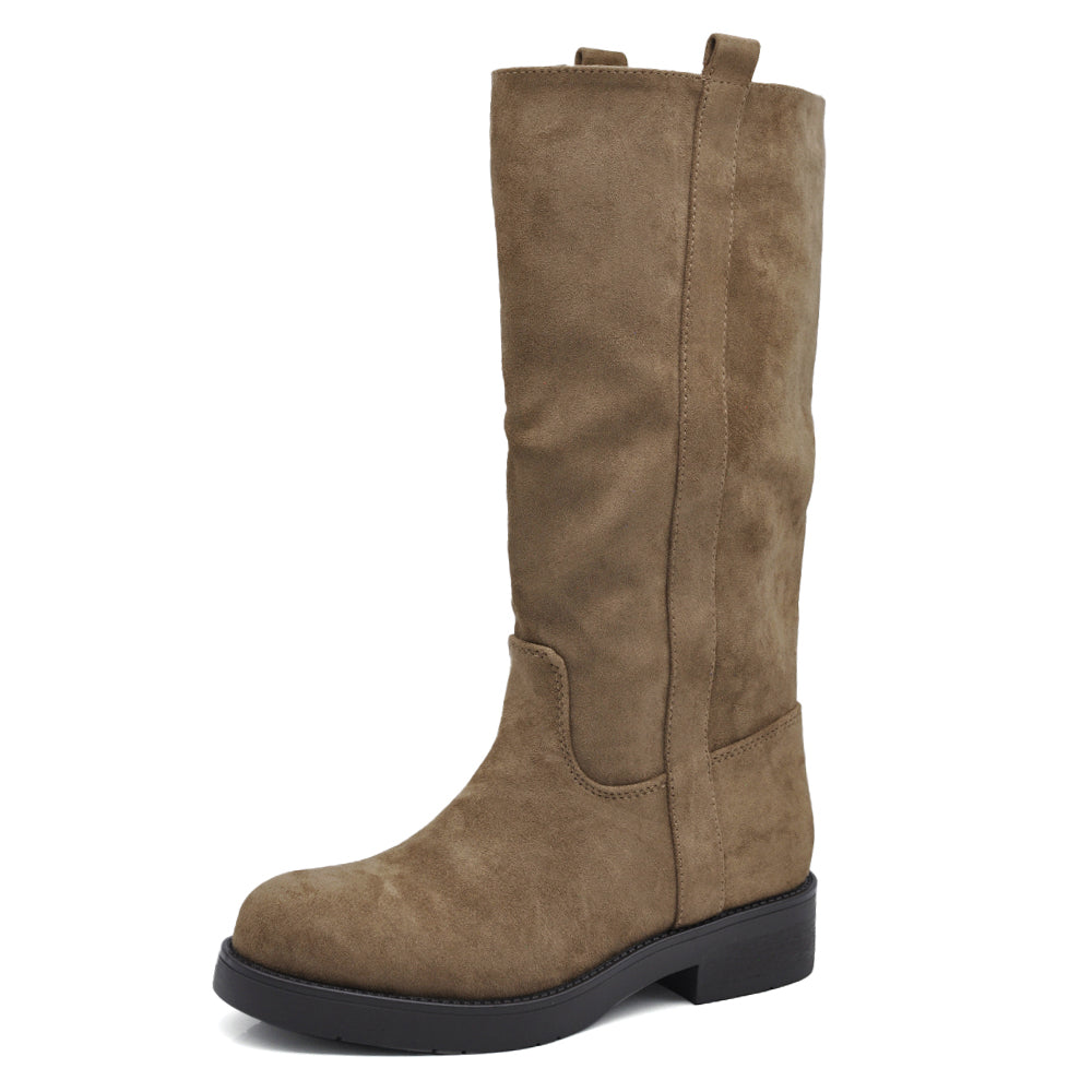 Stivali Biker Donna Alti con Gambale Dritto, Suola Chunky e Tacco Basso – Stivali Moto Casual