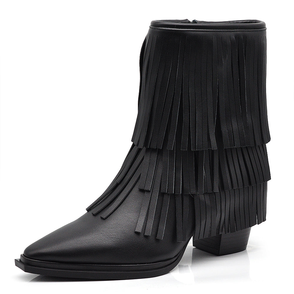 Stivaletti Stivali Texani Western da Donna Con Frange Camperos MP2742-4 nero