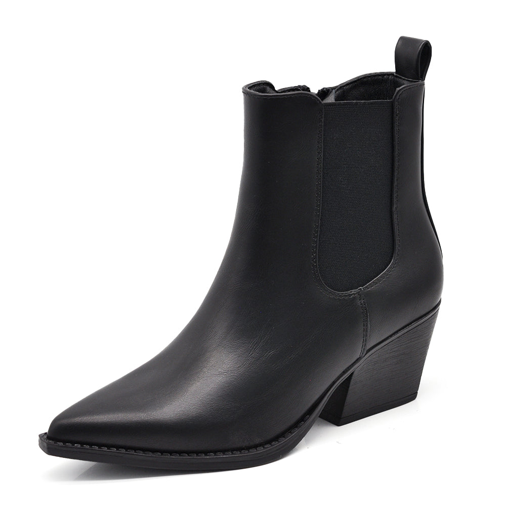 Stivaletti Texani Donna Chelsea Boots con Tacco Largo 6 cm, Punta a Punta, Elastico Laterale e Zip Stile Western Camperos GL76