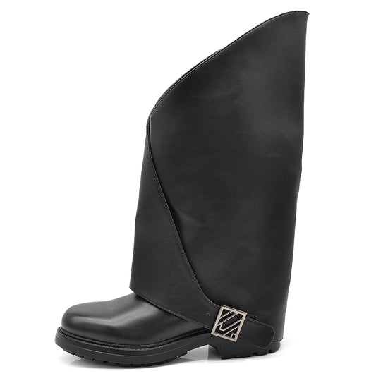 Stivali Biker da Donna Alti con Gambale Extra Largo con Fibbia Suola Carrarmato Antiscivolo Casual