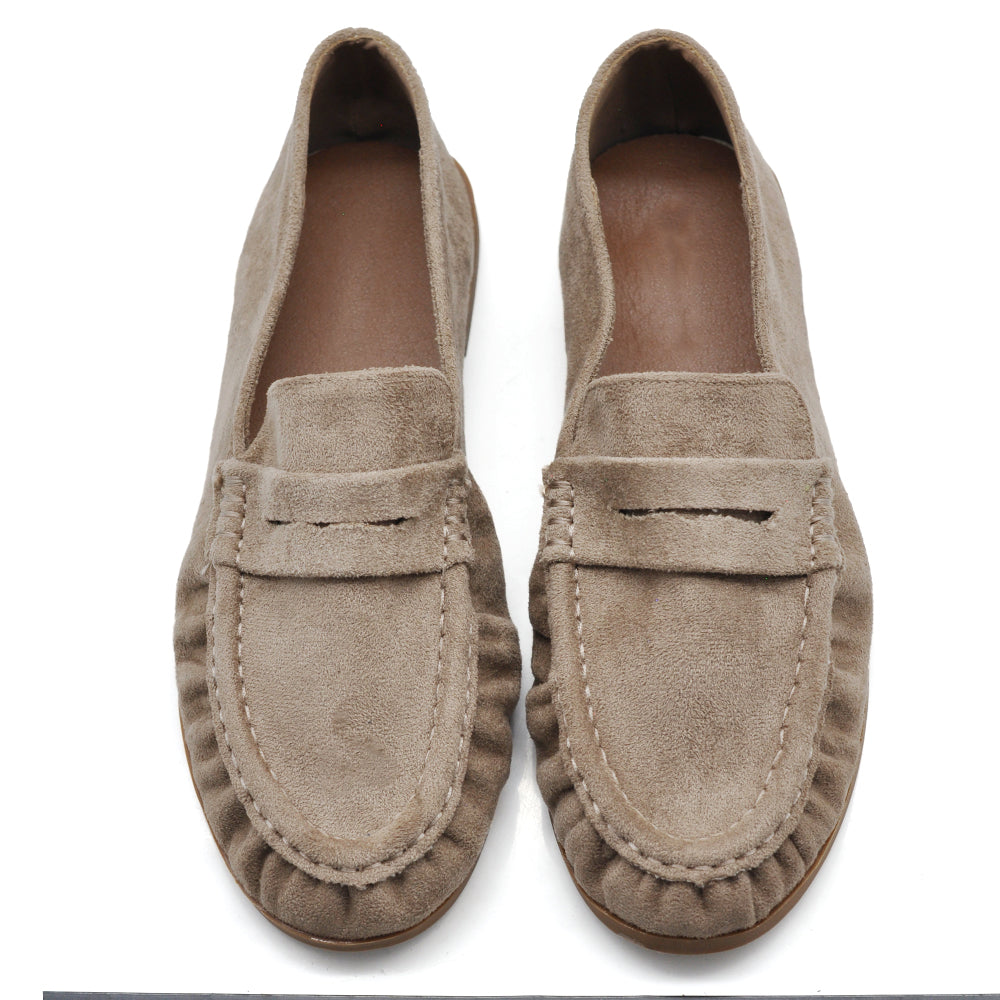 Mocassini Donna con Bordo Arricciato, Effetto Scamosciato, Penny Loafer Morbidi e Comodi H178