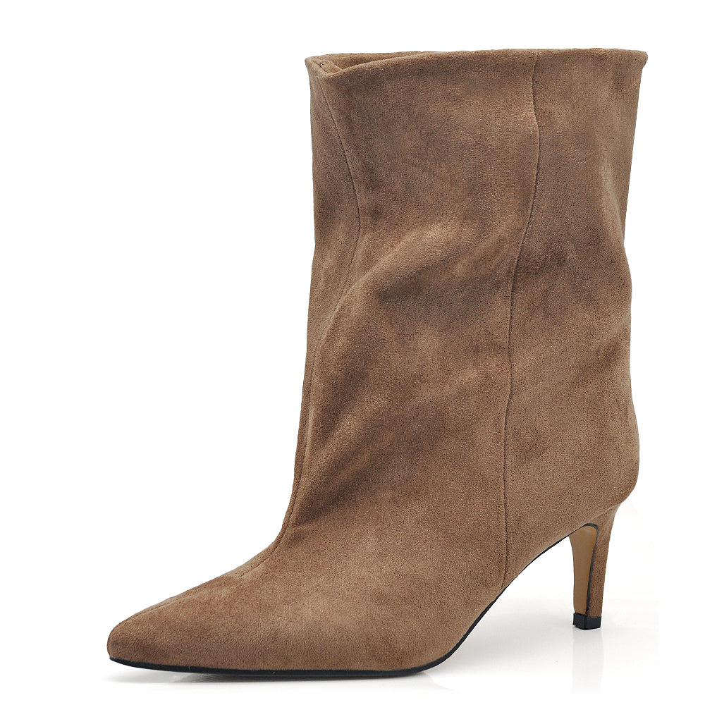 Stivaletti Donna Gambale Largo Morbido – Tronchetti Slouchy con Tacco Medio Elegante