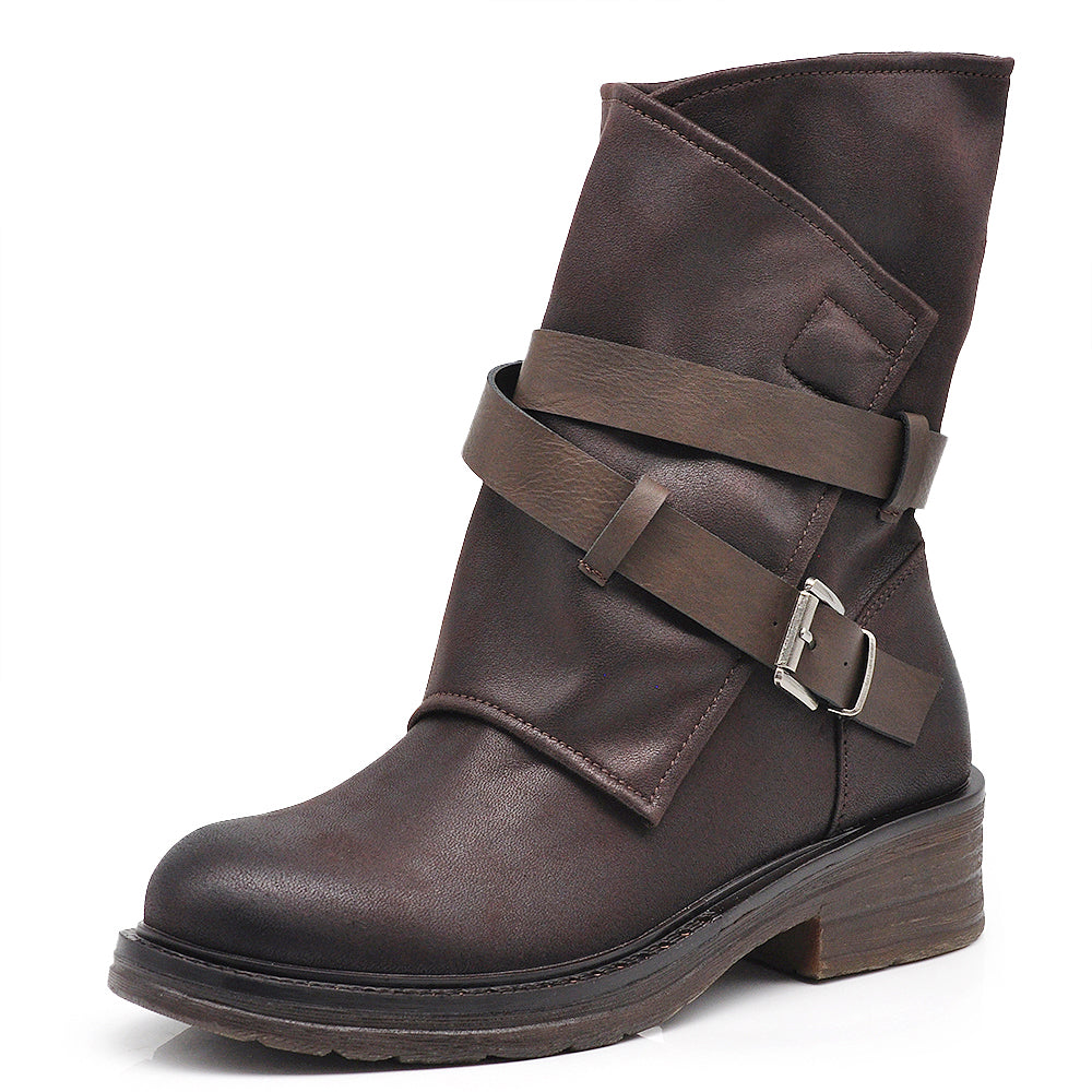 Stivali Stivaletti Biker Motociclista con Cinture e Fibbie HL227-69 nero brown