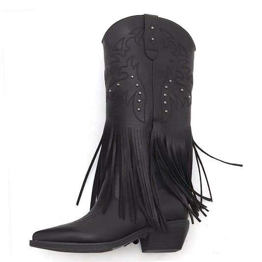 Stivali texani cowgirl western donna con frange punta affusolata boho chic MP2702-2