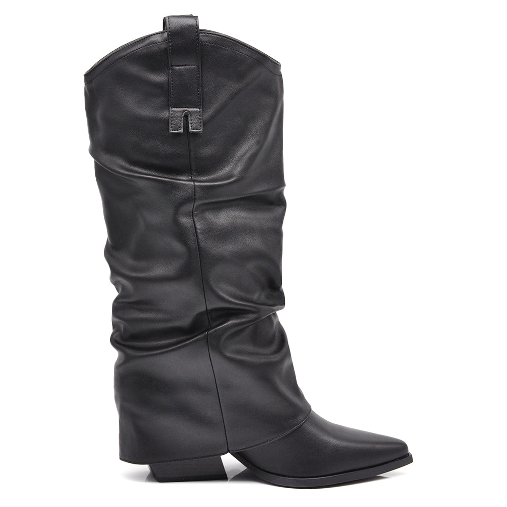 Scarpe da Donna Stivali al Polpaccio Arricciati Con Ghette A Punta G708